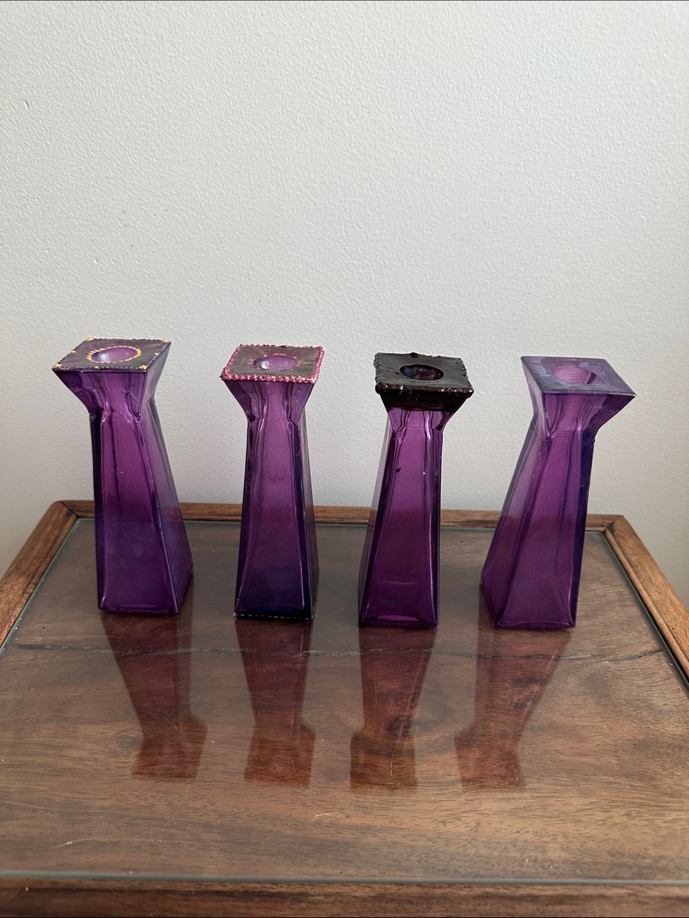Vintage San Miguel Amethyst Recycled Glass Vases or  Candle Holders (Set of 4)